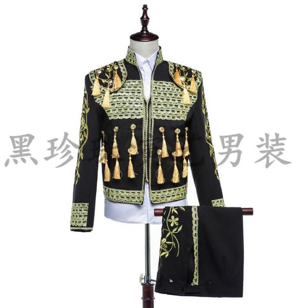 

black royal men suits designs masculino homme terno stage costumes for singers men sequin blazer dance clothes jacket dress, White;black