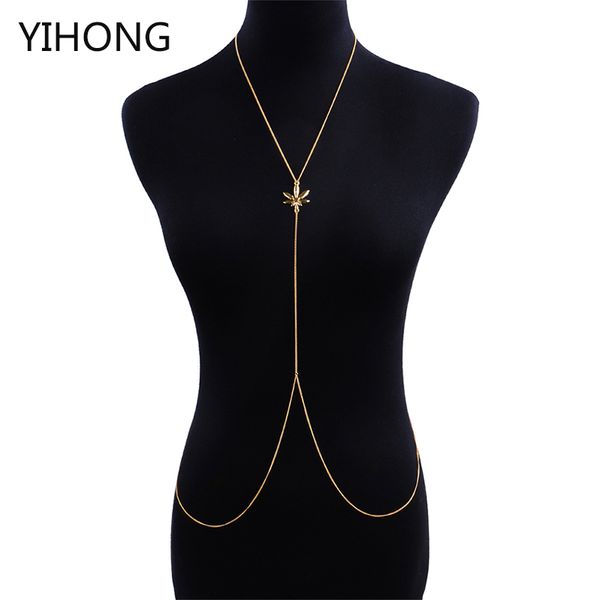 

beach bikini body chain with leaf pendant gold color cross waist chain for fashion women jewelry, Slivery;golden