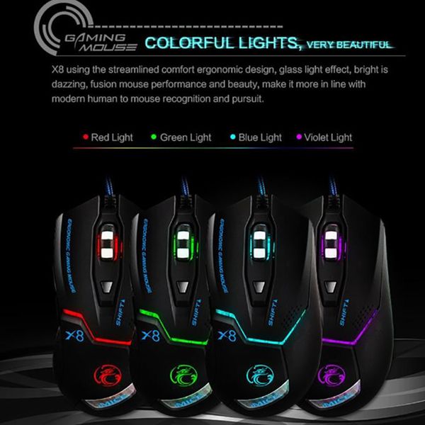 Vendita calda originale iMice X8 mouse professionale da gioco cablato mouse ottico USB 3200 dpi 6 pulsanti mouse da giocatore per computer per PC portatile