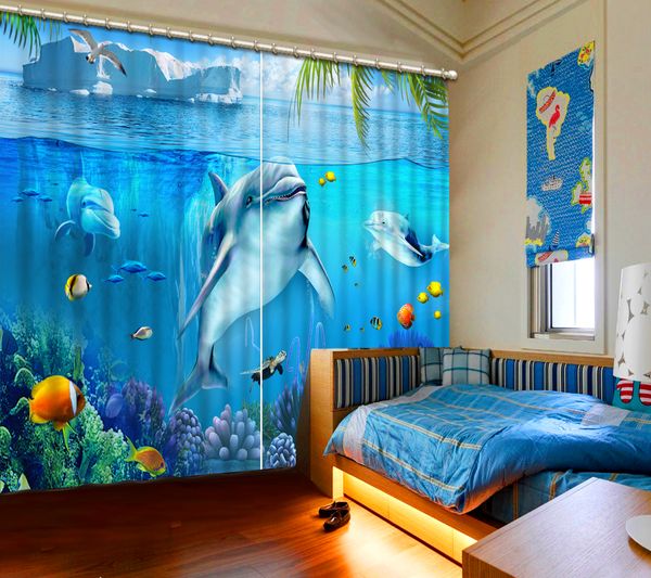 

luxury blackout underwater world dolphins curtain europe for living room room window decoration