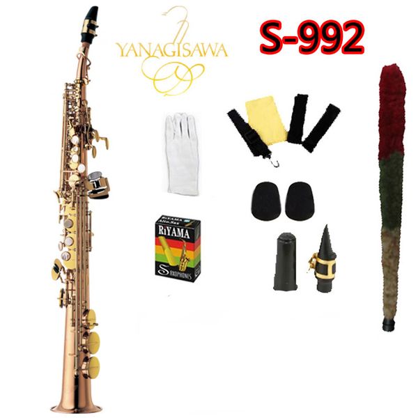 

yanagisawa s-992 b flat gold lacquer soprano saxophone brand musical instruments pearl button sax with case and mouthpiece