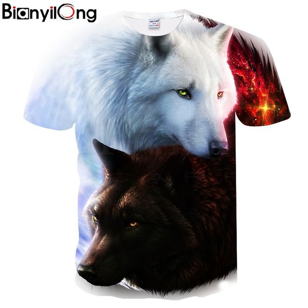 

o-neck harajuku wolf 3d print cool t-shirt men/women short sleeve summer tees t shirt fashion polyester, White;black