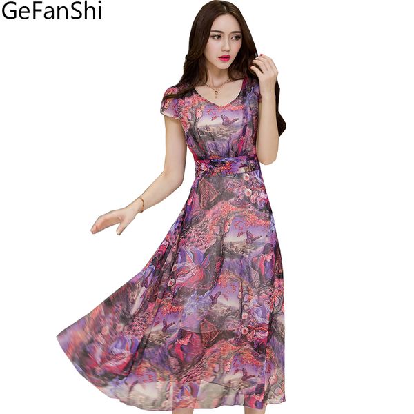 

2018 new summer fashion women dresses plus size short sleeve v-neck slim waist casual dress chiffon print elegant lady dress, White;black