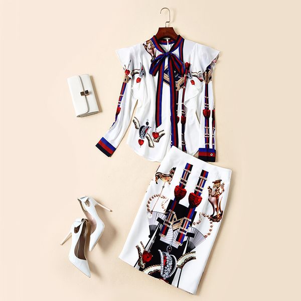 

European and american women 039 wear winter 2018 the new long leeve diamond printing falbala hirt kirt two piece uit