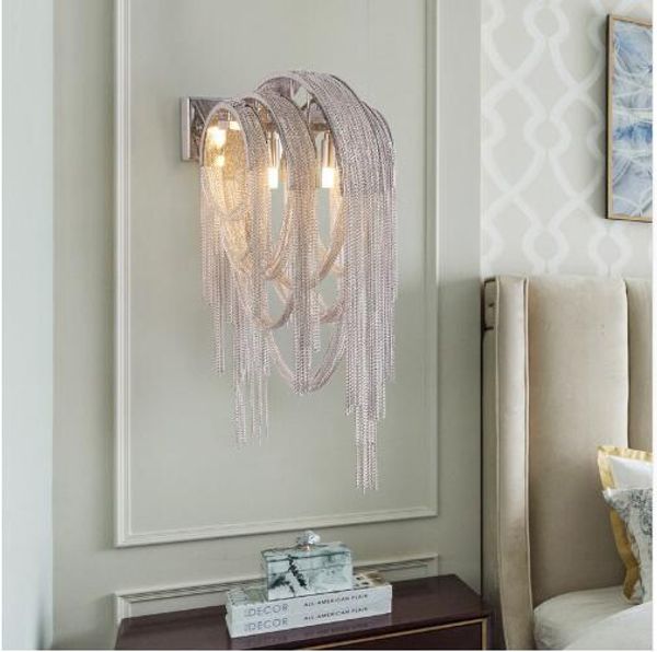 

Nordic po t modern fringed aluminum chain led wall light living room re taurant ai le club light bedroom bed ide wall lamp