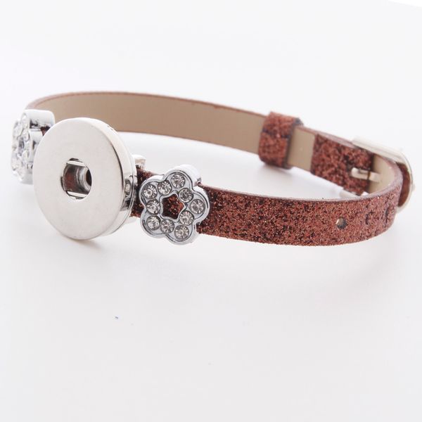 

9 цвет изысканный цвет сливы нуса оснастки кнопка скучный польский кожаный браслет fit 18 мм оснастки кнопки ювелирные изделия оснастки кожа, Golden;silver