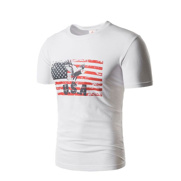 

men summer white tees usa national flag stripes tshirts o-neck clothing, White;black