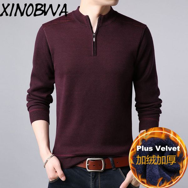 

new arrival men's winter autumn fashion v neck long sleeve plus velvet thick warm knitted sweater male casual fleece tos, White;black