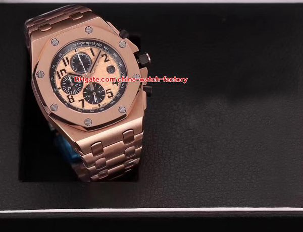 

7 style elling watch n8 factory 42mm offshore 26470or.oo.1000or.01 18k rose gold vk quartz chronograph workin mens watches, Slivery;brown