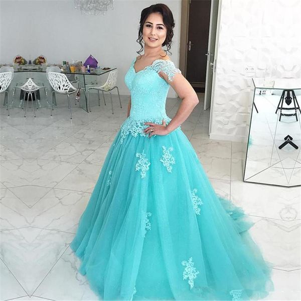 

long a line prom dresses cap sleeve appliques lace tulle floor length new classic graduation party gowns custom size, Black
