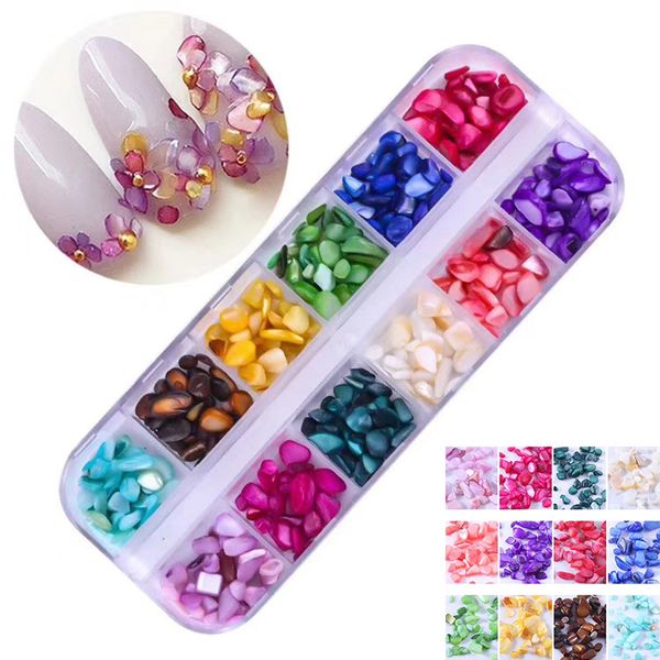 

12 colors fashion nail shell stone glitter diy manicure marble shell crushed stones nail art decoration for women lady girls, Silver;gold