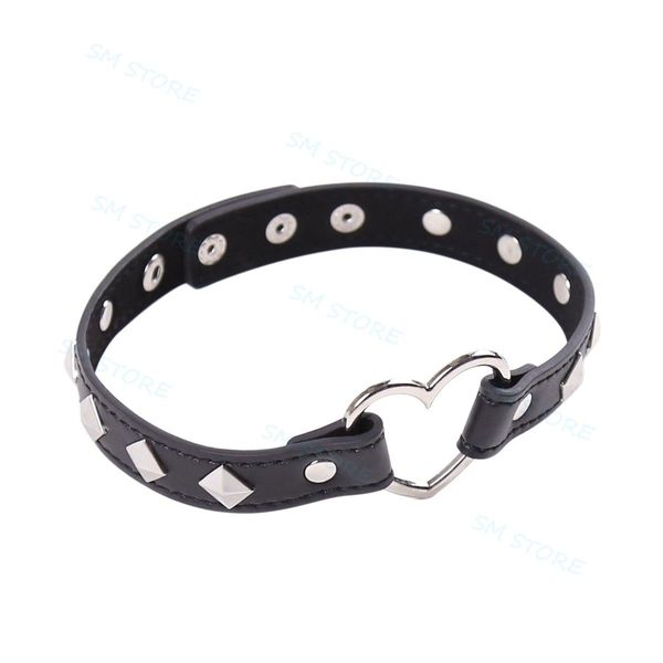 Рабство Balck Leather Brivet Heart Ring Gothic Seck Complar Stersing Fetish Sex Choker #R56