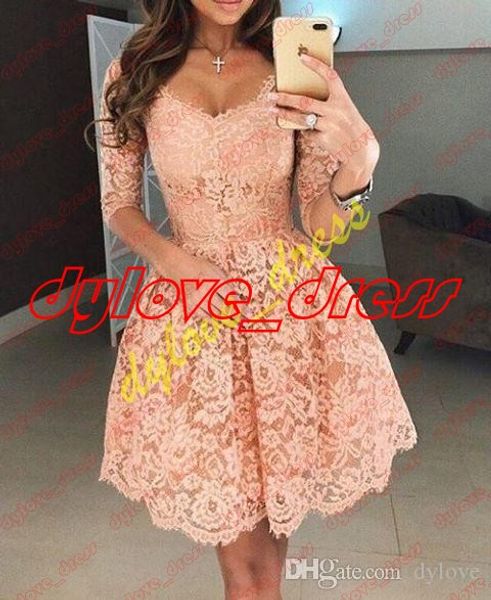 

2021 short evening party lace dress pink long sleeve prom dresses, Black
