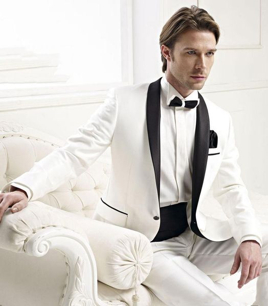 

brand new white 2 piece suit men wedding tuxdos groom tuxedos with black shawl lapel men blazer(jacket+pants+tie+girdle)61, Black;gray