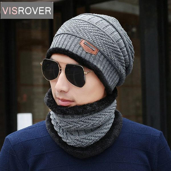 

visrover new cashmere scarf mask hat set motor driver windssets high brand quality winter knitted cap neck collor for men, Blue;gray
