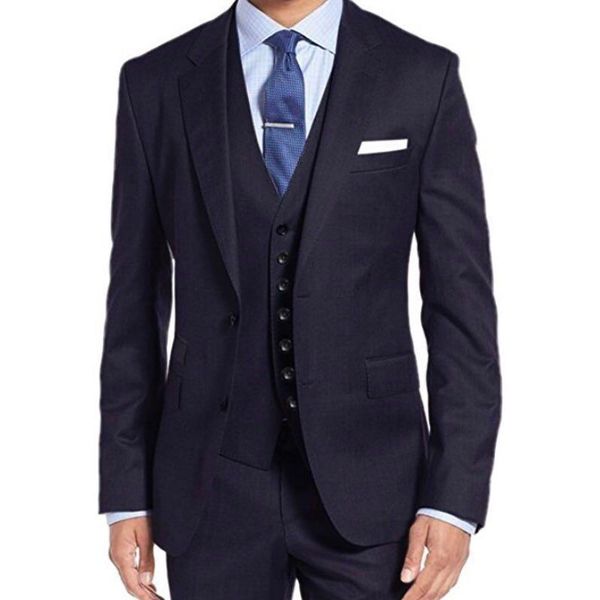 

navy blue business party men suits notched lapel two button three piece wedding groom tuxedos 2018 jacket pants vest, Black;gray