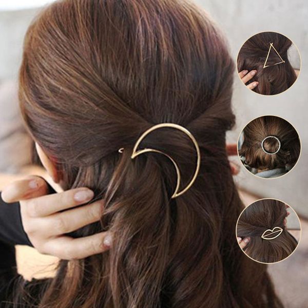 Creative Women Golden Plated Geometrical Moon Shape Hair Clip