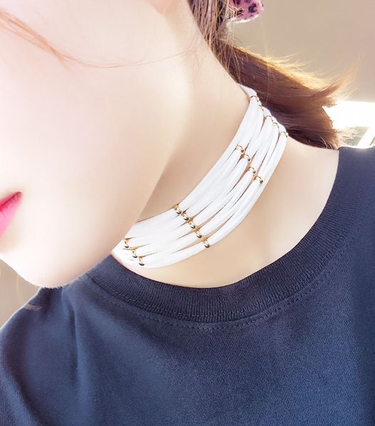 

12 pieces/lot) multi layer plain leather net handcraft choker necklace, Golden;silver