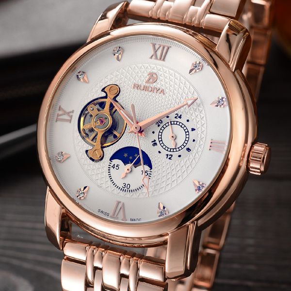

wengle fashion casual new hollow moon tourbillon magic glass automatic rose gold through bottom mechanical watches, Slivery;brown