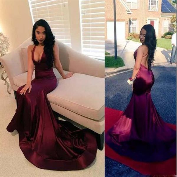 

black girls formal wear backless prom dresses with deep v neck long mermaid evening gowns count train african vestidos cocktail dress