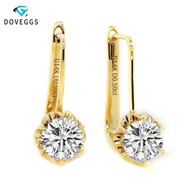 

doveggs 1ctw 5mm f g color lab grown moissanite diamond hoop earrings for women 14k 585 yellow gold flower earring fine jewelry, Golden;silver