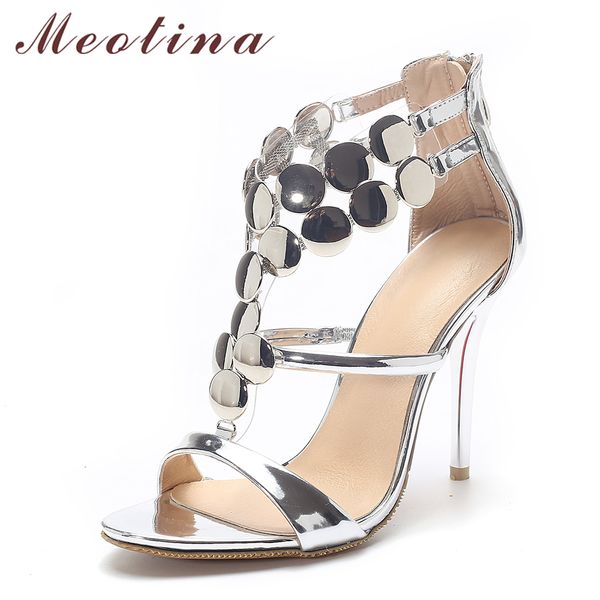 

meotina ladies shoes 2017 summer gladiator sandals women high heels sandals party wedding shoes glitter gold ladies 43, Black