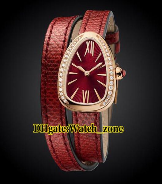

new 27mm serpenti 102730 red dial swiss quartz women's watch rose gold diamond bezel red leather strap lady watches, Slivery;brown