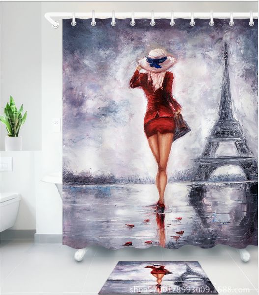 

handmade beauty girl 3d new style design print pattern irish decorations waterproof bathroom decor fabric shower curtains floor mats sets