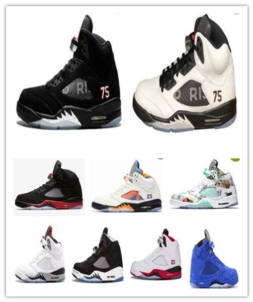 

With box 5 Bcfc Paris Saint-Germain 75 Basketball Shoe 5s Satin bred wing black challenge red white Sports Athletics men size free shippment