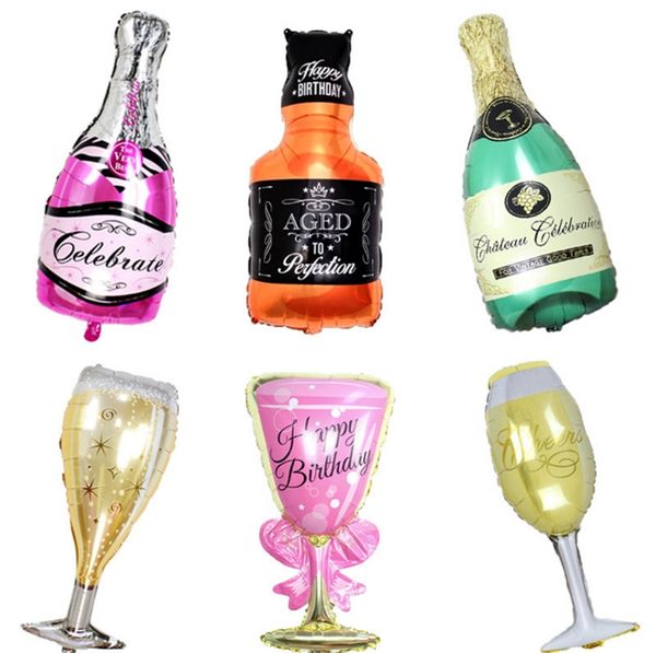 

6 styles large foil champagne balloons wedding anniversary wine bottle and cup balloon valentine's day birthday party decoration i217