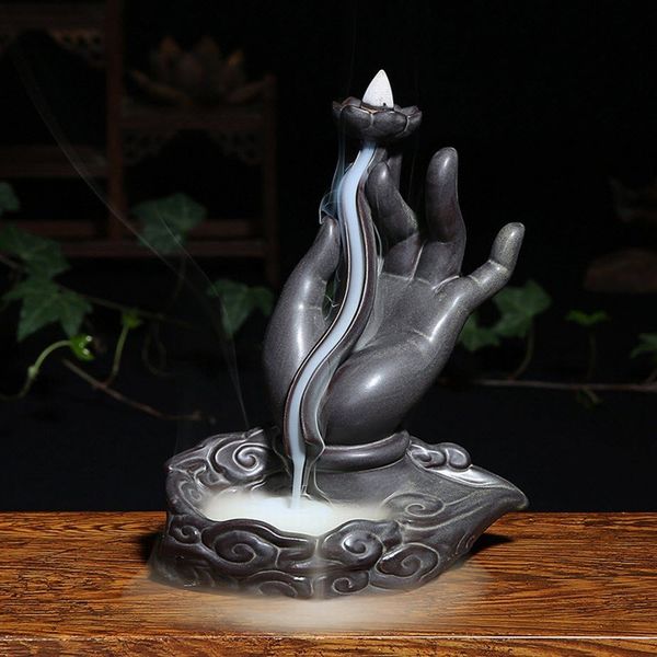 

buddha hand lotus incense burner smoke backflow sandalwood stove tower censer down stream back