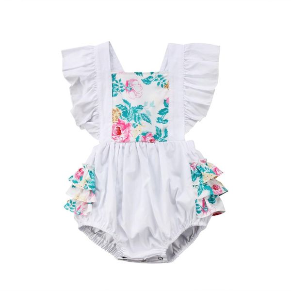 

2018 cute newborn kids baby girls flying sleeeves floral white jumpsuit sunsuit floral outfit casual summer clothes 0-24m, Blue