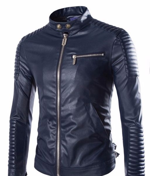 

men motorcycle leather jacket gentleman style solid slim leather jacket for men male coat outerwear, Black;brown