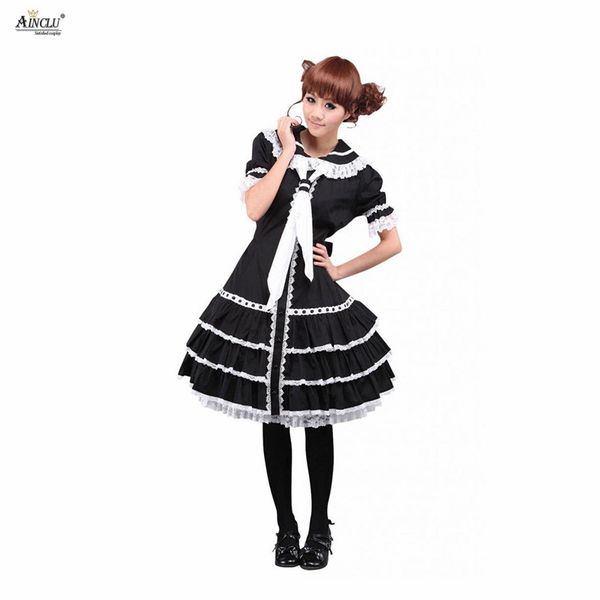 

ainclu xs to xxl cemavin womens cotton black ruffles gothic lolita dress for usually days party halloween, Black;red
