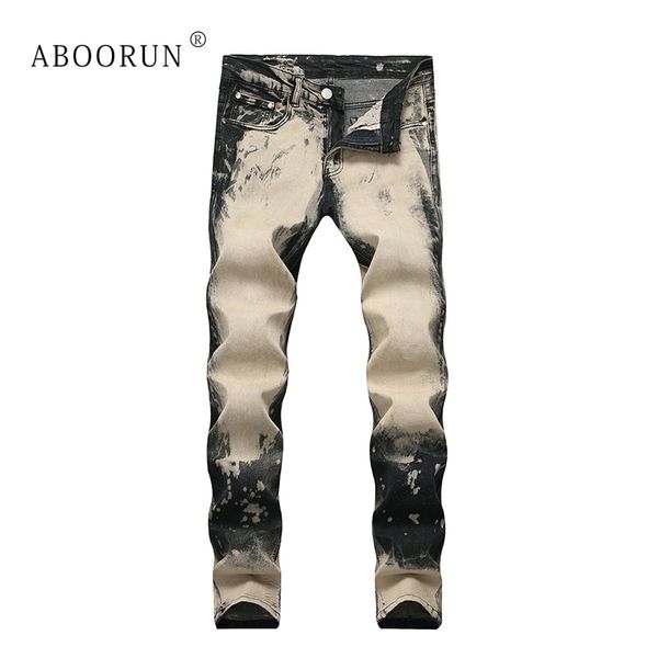 

aboorun men's skinny pencil jeans vintage painted washed denim pants male hip hop denim joggers x1983, Blue