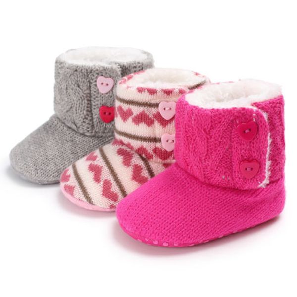 

newborn toddler kids baby girls crochet knit woolen snow shoes winter soft sole crib plush sneakers infant winter boots, Black;grey
