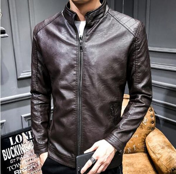 

мужская осень зима корея версия новый бутик мода личность красивый тенденция тонкий воротник локомотив куртка / m-3xl, Black