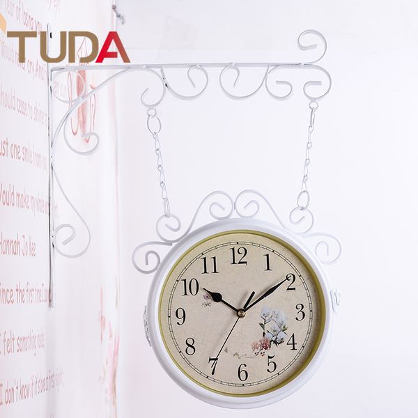 

tuda european creative home double-sided clock for retro silent movement wrought iron wall clock living room bedroom wall