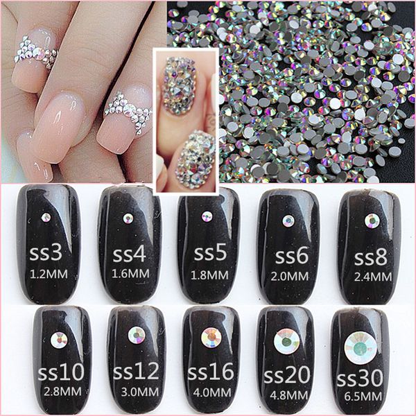 

nail art glass rhinestones round nail rhinestones jewelry craft shiny crystal clear ab flat back crystal stones, Silver;gold