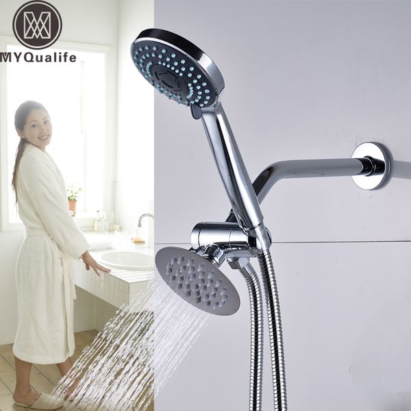 

chrome 3-way 2 in 1 shower head/handheld shower combo high pressure heads separately /together dual showerhead spa system