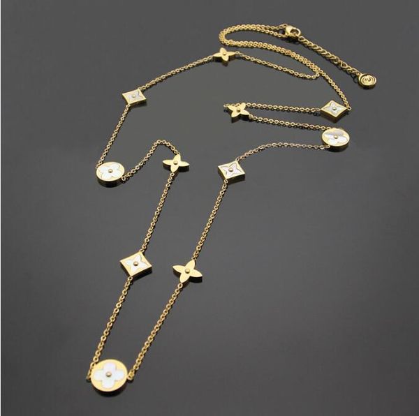 

long chain fashion white mother of pearl natural stone clover necklaces titanium steel jewelry for women, Silver