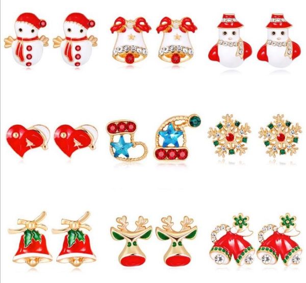 

funny and creative ear stud dangle chandelier santa claus snowman gloves hat bell christmas tree deer earrings, Silver