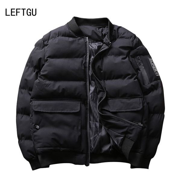 

leftgu winter men jacket 2017 new big pockets casual coats men cotton-padded black army green overcoat