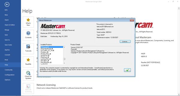 

Mastercam 2019 with dongle emul
