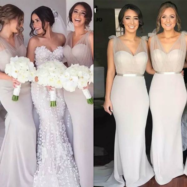 

modest long bridesmaid dresses v neck sheer straps satin prom dresses evening gowns customized maid of honor dress, White;pink