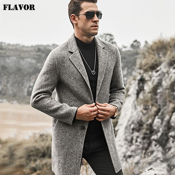 

2018 men's 100% real wool coat gray genuine wool trench coat, Black