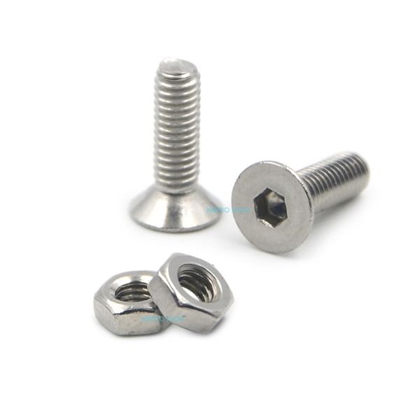 

50pcs m3x10mm stainless steel flat countersunk head hexagon thread screws bolts + 50pcs m3 nuts