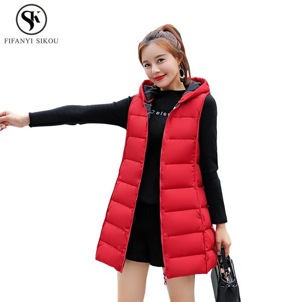

2018 winter coat women thicken keep warm printing hooded sleeveless long vest women plus size casual cotton jacket female lgp655, Black;white