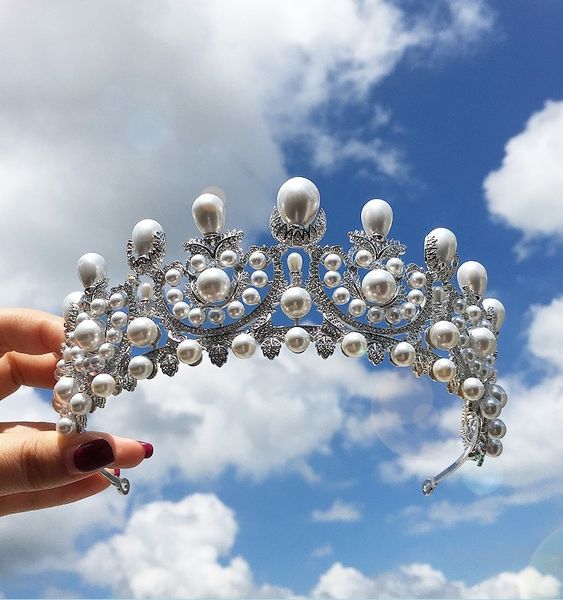 

gorgeous princess crowns wedding tiaras bridal hair accessories zircon crystals pearls hair jewelry tiara de noiva, Silver