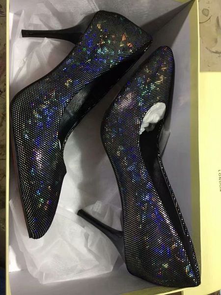 

orignal box] new style jc women dress pumps colorful polka high heel 8cm painted heel pointed toes party shoes size 35-39, Black